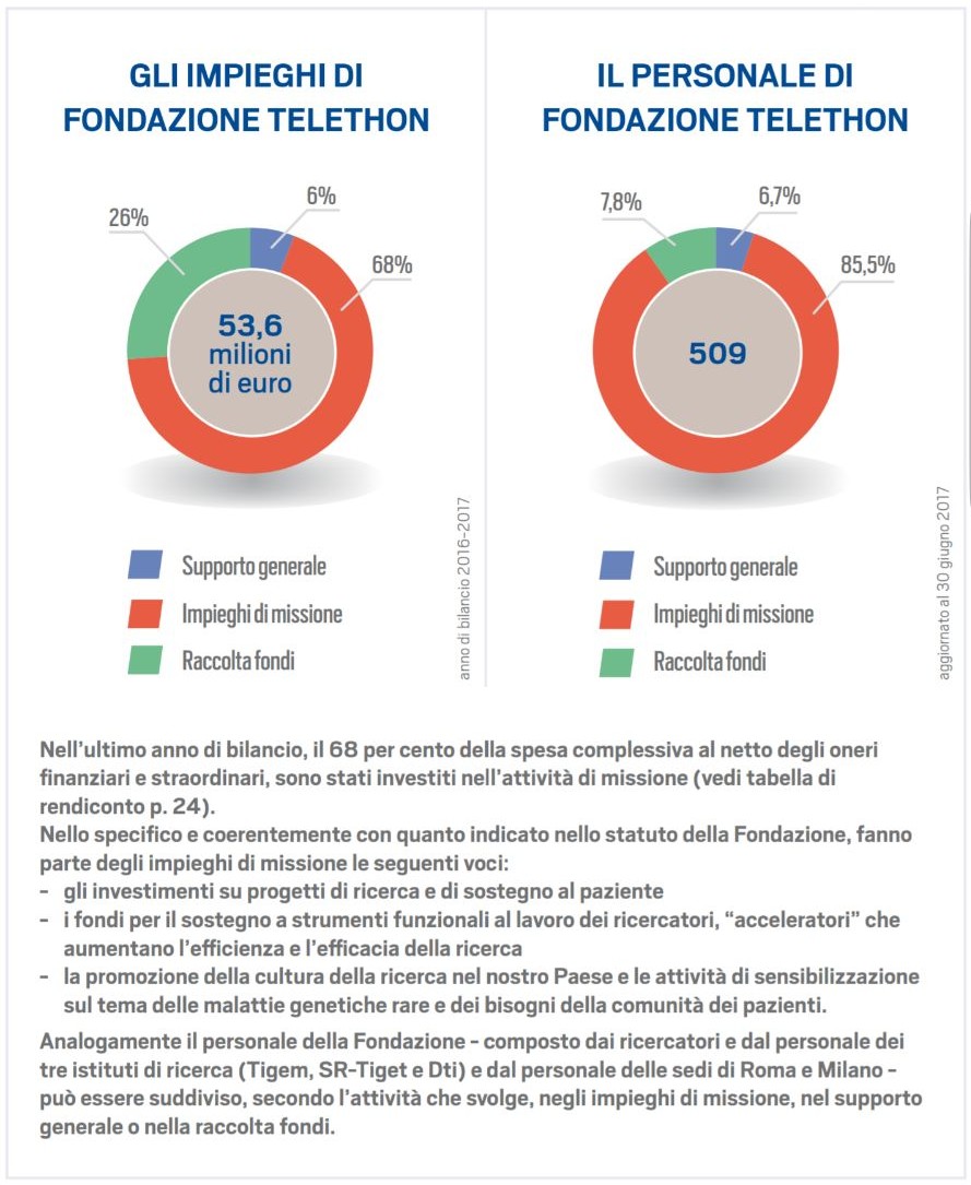 Il grafico illustra chiaramente come vengono utilizzati i fondi destinati a Telethon